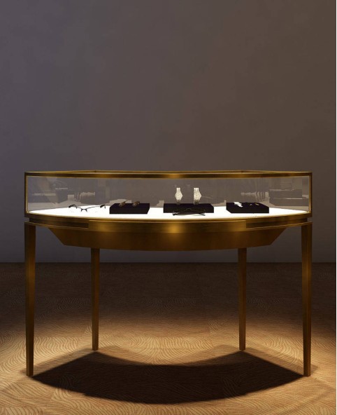 Vitrine de vitrine de magasin de bijoux en verre circulaire de luxe moderne